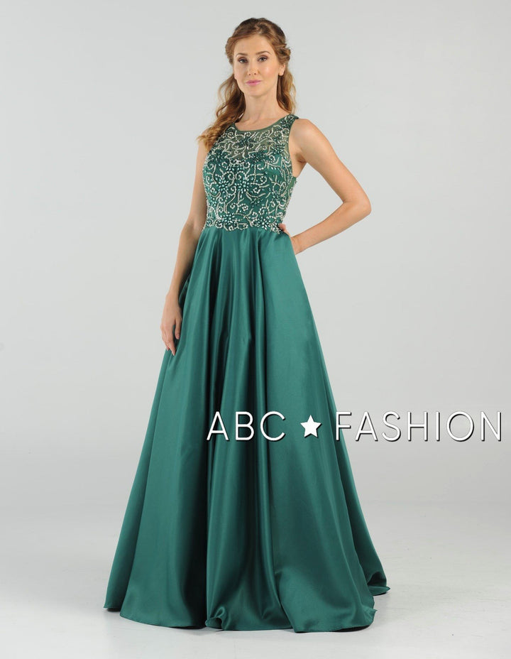 Long Beaded Cutout Back Dress with Side Pockets by Poly USA 8082-Long Formal Dresses-ABC Fashion