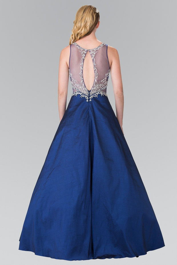 Long Beaded Gown with Sheer Side Cutouts by Elizabeth K GL2253-Long Formal Dresses-ABC Fashion