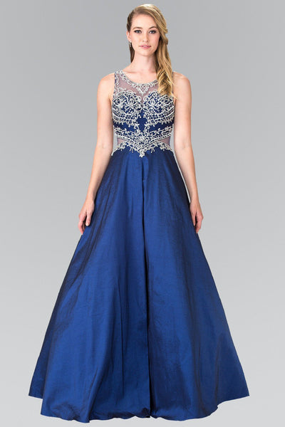 Long Beaded Gown with Sheer Side Cutouts by Elizabeth K GL2253-Long Formal Dresses-ABC Fashion