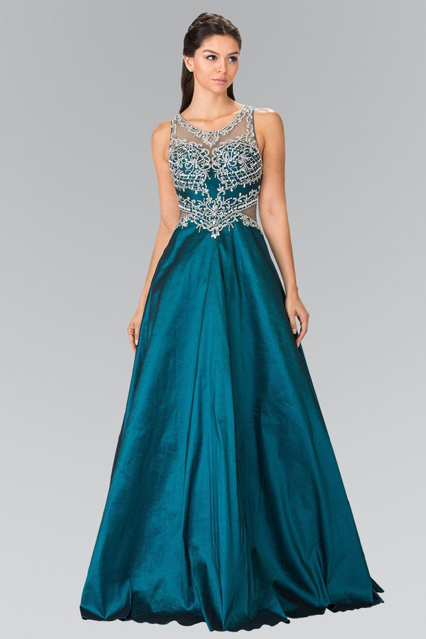 Long Beaded Gown with Sheer Side Cutouts by Elizabeth K GL2253-Long Formal Dresses-ABC Fashion