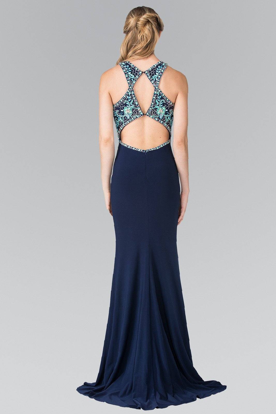 Long Beaded Halter Dress with Cutouts by Elizabeth K GL2355-Long Formal Dresses-ABC Fashion