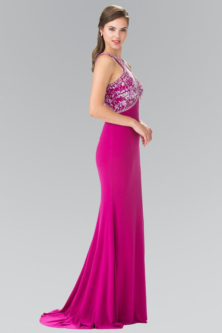 Long Beaded Halter Dress with Cutouts by Elizabeth K GL2355-Long Formal Dresses-ABC Fashion