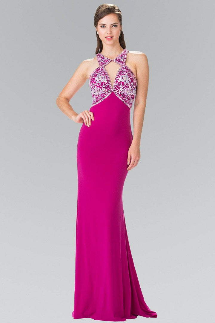 Long Beaded Halter Dress with Cutouts by Elizabeth K GL2355-Long Formal Dresses-ABC Fashion