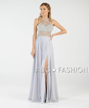 Long Beaded Halter Dress with Sheer Keyhole Bodice by Poly USA 8202-Long Formal Dresses-ABC Fashion