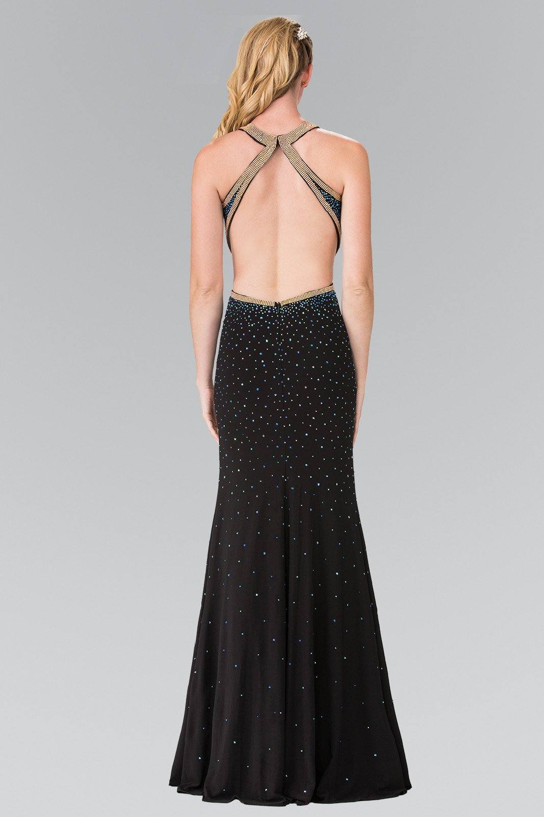 Long Beaded Halter Dress with Slit by Elizabeth K GL2265-Long Formal Dresses-ABC Fashion