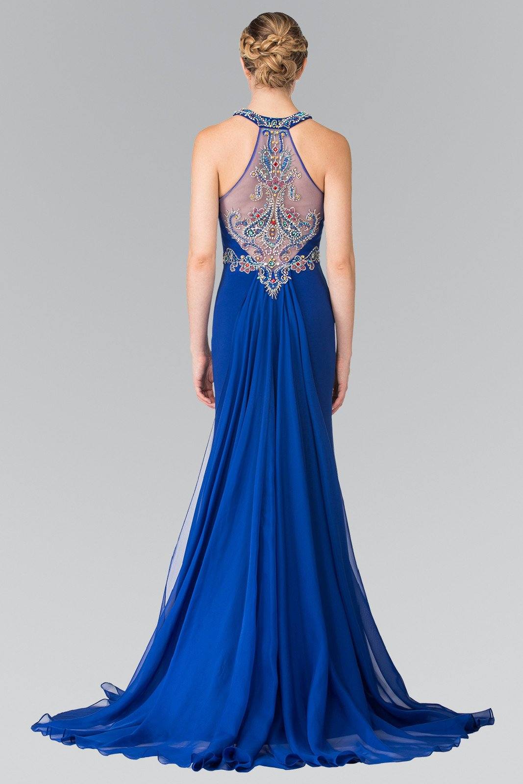 Long Beaded Halter Dress with Train by Elizabeth K GL2358-Long Formal Dresses-ABC Fashion