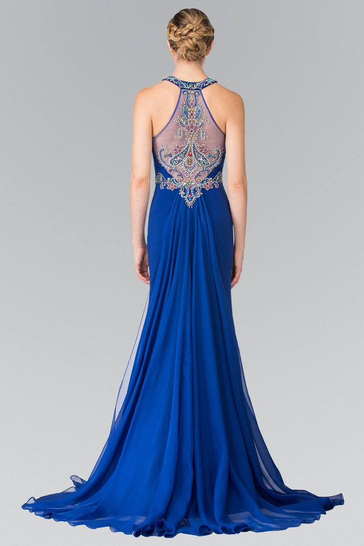 Long Beaded Halter Dress with Train by Elizabeth K GL2358-Long Formal Dresses-ABC Fashion