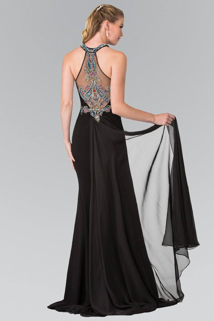 Long Beaded Halter Dress with Train by Elizabeth K GL2358-Long Formal Dresses-ABC Fashion