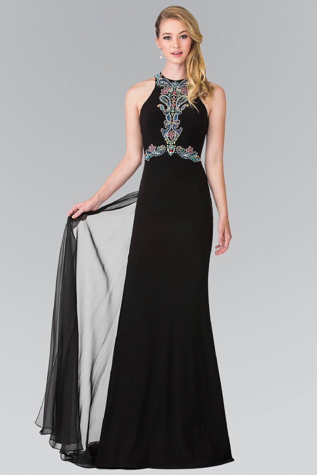 Long Beaded Halter Dress with Train by Elizabeth K GL2358-Long Formal Dresses-ABC Fashion