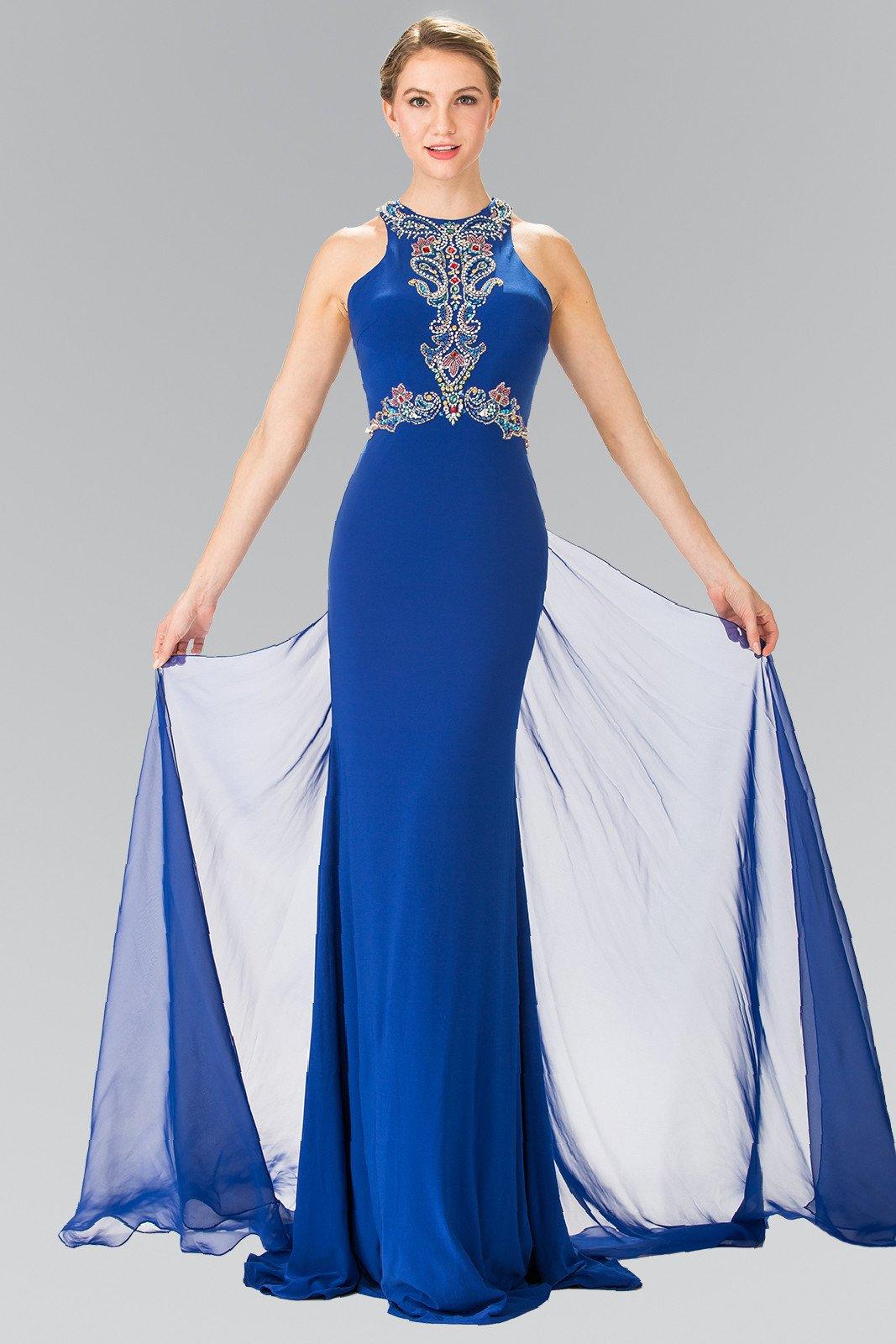 Long Beaded Halter Dress with Train by Elizabeth K GL2358-Long Formal Dresses-ABC Fashion