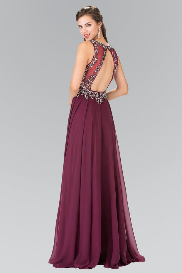 Long Beaded Illusion Dress with Open Back by Elizabeth K GL2273-Long Formal Dresses-ABC Fashion
