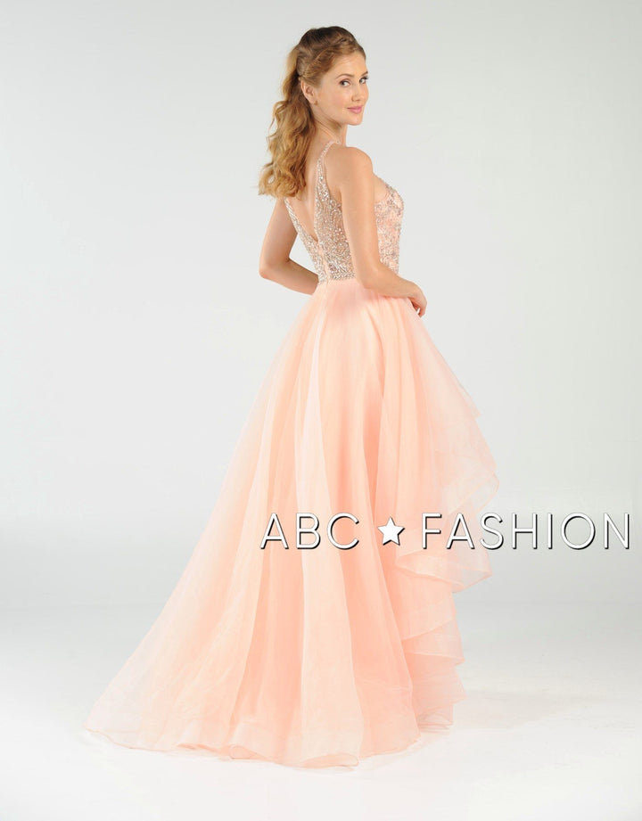 Long Beaded Illusion Dress with Tiered Skirt by Poly USA 8016-Long Formal Dresses-ABC Fashion