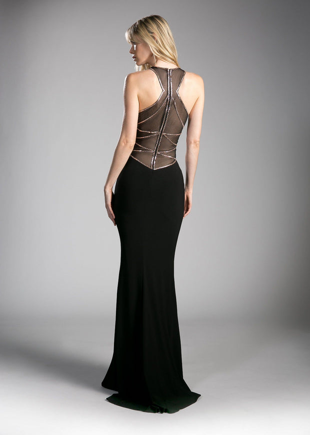 Long Beaded Illusion Formal Dress by Cinderella Divine CD0116-Long Formal Dresses-ABC Fashion