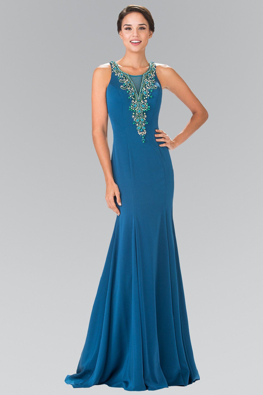 Long Beaded Illusion Jersey Dress by Elizabeth K GL2310-Long Formal Dresses-ABC Fashion