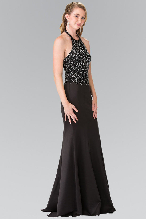 Long Beaded Jersey Halter Dress by Elizabeth K GL2285-Long Formal Dresses-ABC Fashion