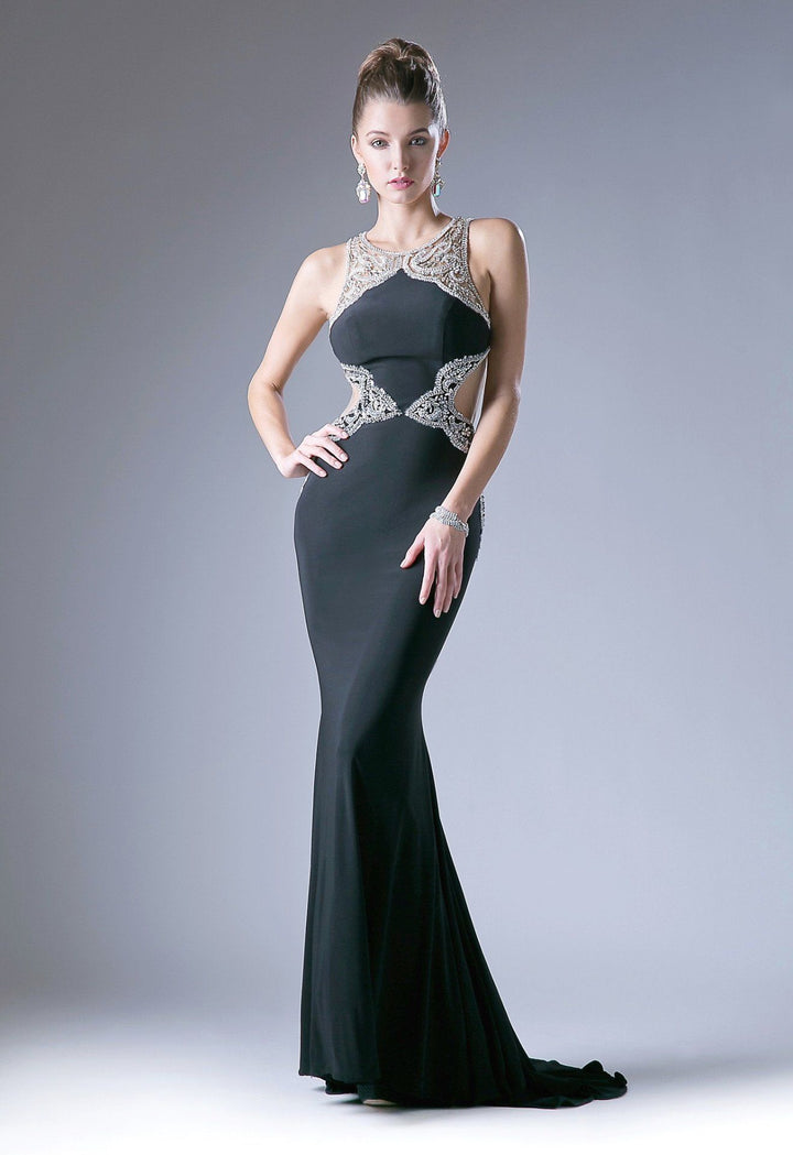 Long Beaded Open Back Dress by Cinderella Divine ML8-Long Formal Dresses-ABC Fashion