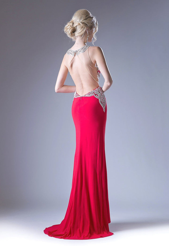 Long Beaded Open Back Dress by Cinderella Divine ML8-Long Formal Dresses-ABC Fashion