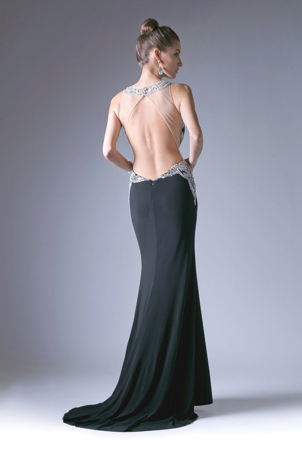 Long Beaded Open Back Dress by Cinderella Divine ML8-Long Formal Dresses-ABC Fashion