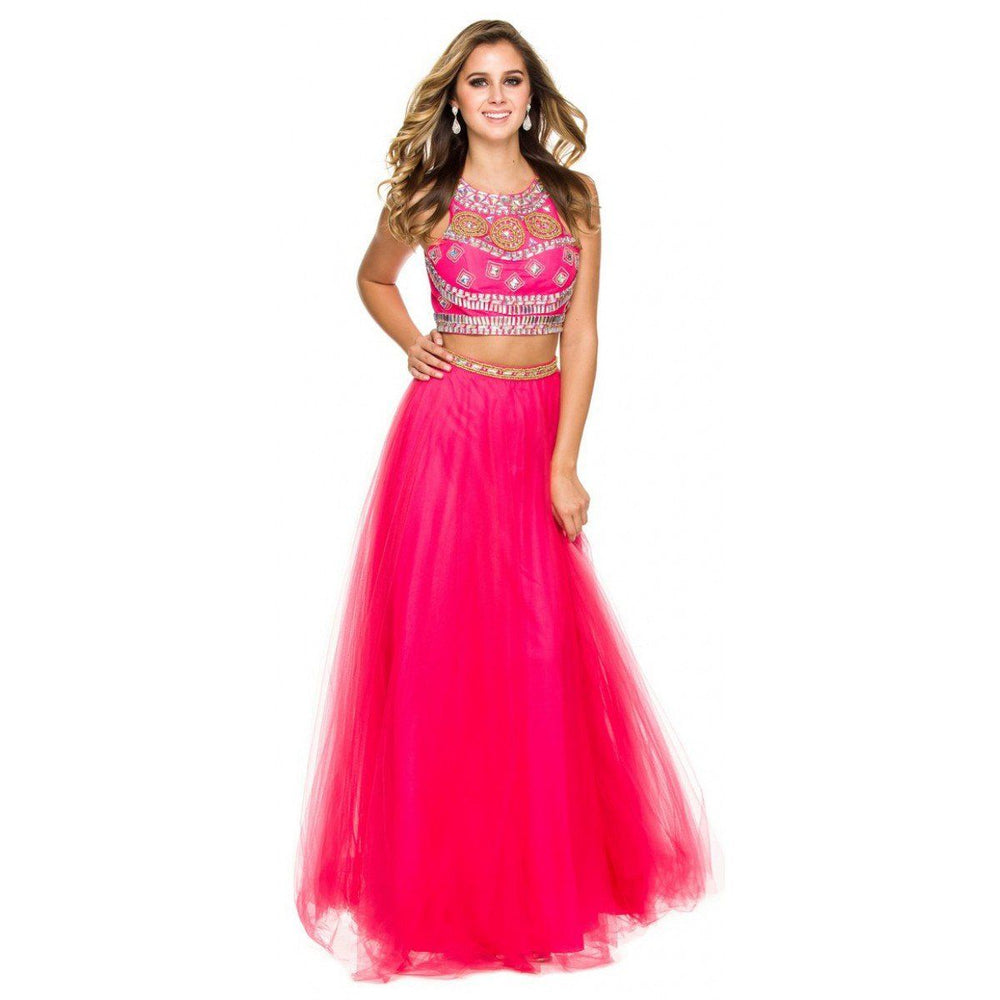 Long Beaded Sleeveless Crop Top Dress by Nox Anabel 8162-Long Formal Dresses-ABC Fashion