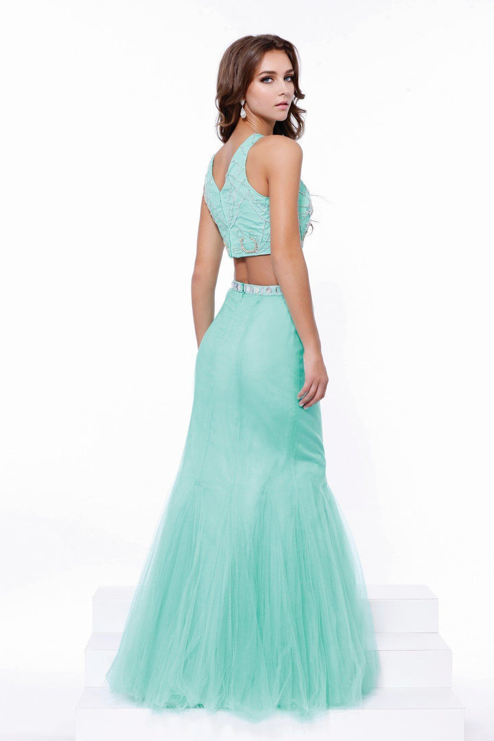 Long Beaded Sleeveless Crop Top Mermaid Dress by Nox Anabel 8156