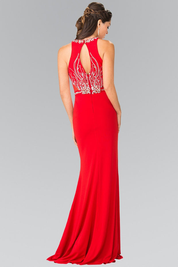 Long Beaded Sleeveless Dress with Sheer Sides by Elizabeth K GL2294-Long Formal Dresses-ABC Fashion
