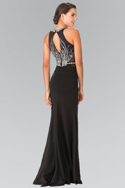 Long Beaded Sleeveless Dress with Sheer Sides by Elizabeth K GL2294-Long Formal Dresses-ABC Fashion