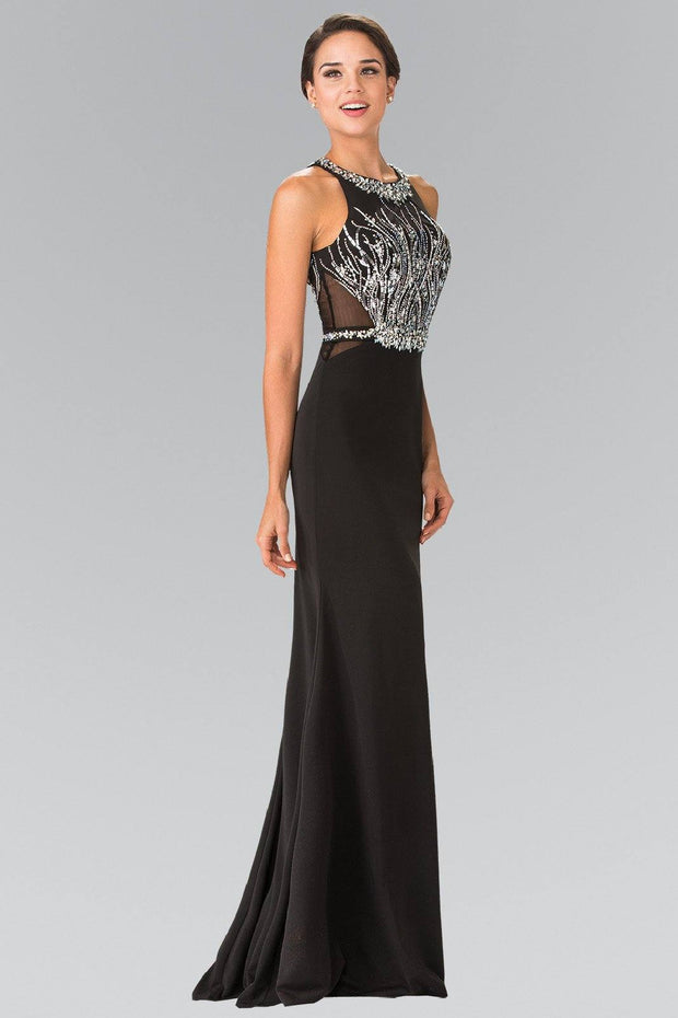 Long Beaded Sleeveless Dress with Sheer Sides by Elizabeth K GL2294-Long Formal Dresses-ABC Fashion