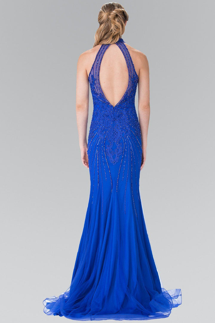 Long Beaded Tulle Halter Dress by Elizabeth K GL2263-Long Formal Dresses-ABC Fashion