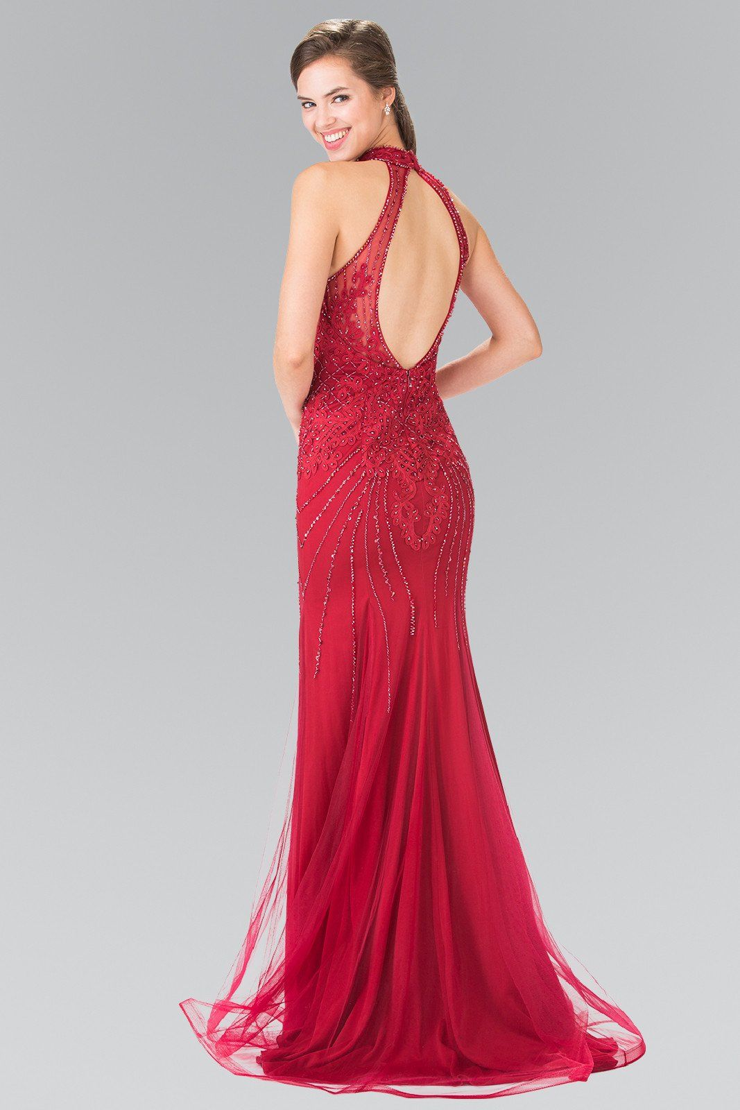 Long Beaded Tulle Halter Dress by Elizabeth K GL2263-Long Formal Dresses-ABC Fashion