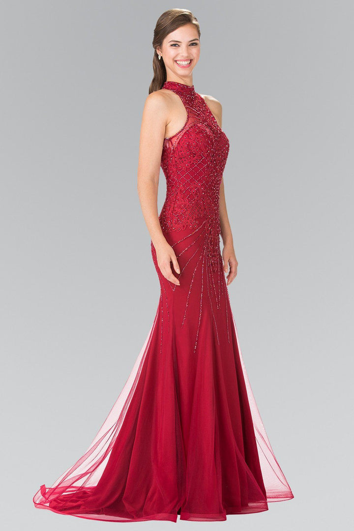 Long Beaded Tulle Halter Dress by Elizabeth K GL2263-Long Formal Dresses-ABC Fashion