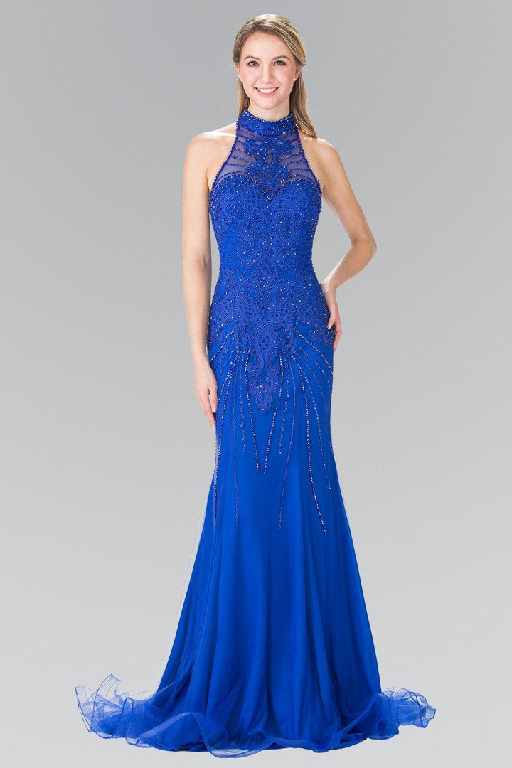 Long Beaded Tulle Halter Dress by Elizabeth K GL2263-Long Formal Dresses-ABC Fashion