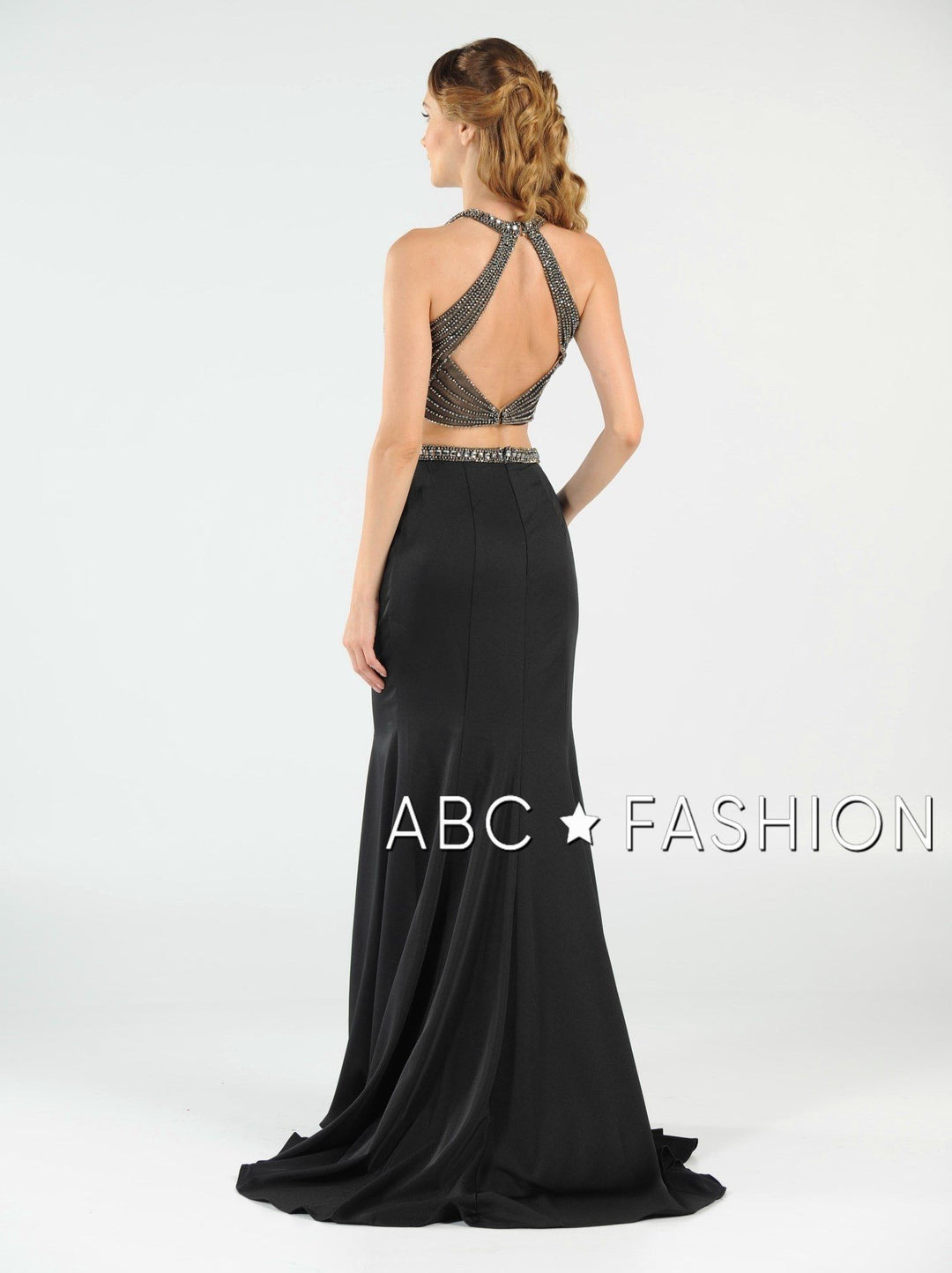 Long Beaded Two-Piece Dress with Open Back by Poly USA 7964-Long Formal Dresses-ABC Fashion