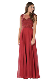 Long Black Dress with Lace Applique Bodice by Poly USA-Long Formal Dresses-ABC Fashion