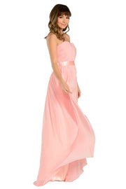 Long Black Strapless Chiffon Dress with V Notch by Poly USA-Long Formal Dresses-ABC Fashion