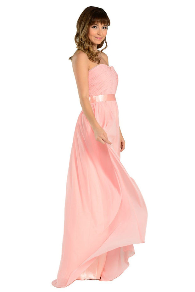 Long Black Strapless Chiffon Dress with V Notch by Poly USA-Long Formal Dresses-ABC Fashion