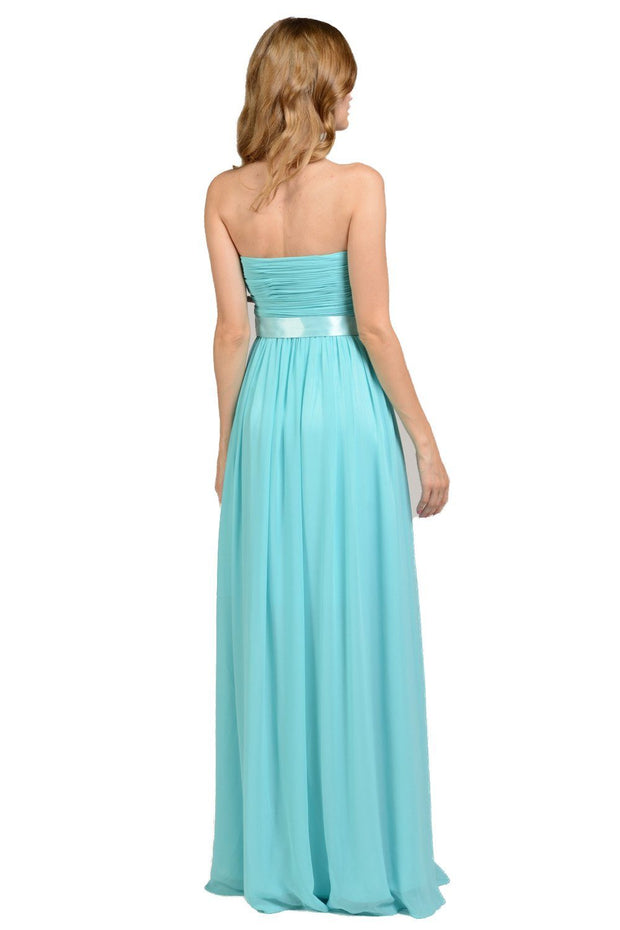 Long Black Strapless Chiffon Dress with V Notch by Poly USA-Long Formal Dresses-ABC Fashion