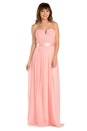 Long Black Strapless Chiffon Dress with V Notch by Poly USA-Long Formal Dresses-ABC Fashion