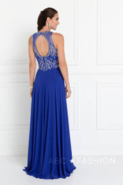 Long Blue Dress with Jeweled Bodice by Elizabeth K GL1572-Long Formal Dresses-ABC Fashion