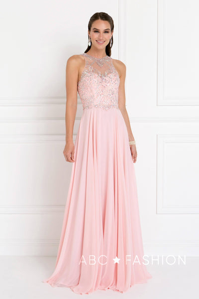 Long Blush Dress with Jeweled Bodice by Elizabeth K GL1572-Long Formal Dresses-ABC Fashion