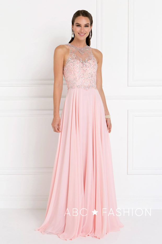 Long Blush Dress with Jeweled Bodice by Elizabeth K GL1572-Long Formal Dresses-ABC Fashion