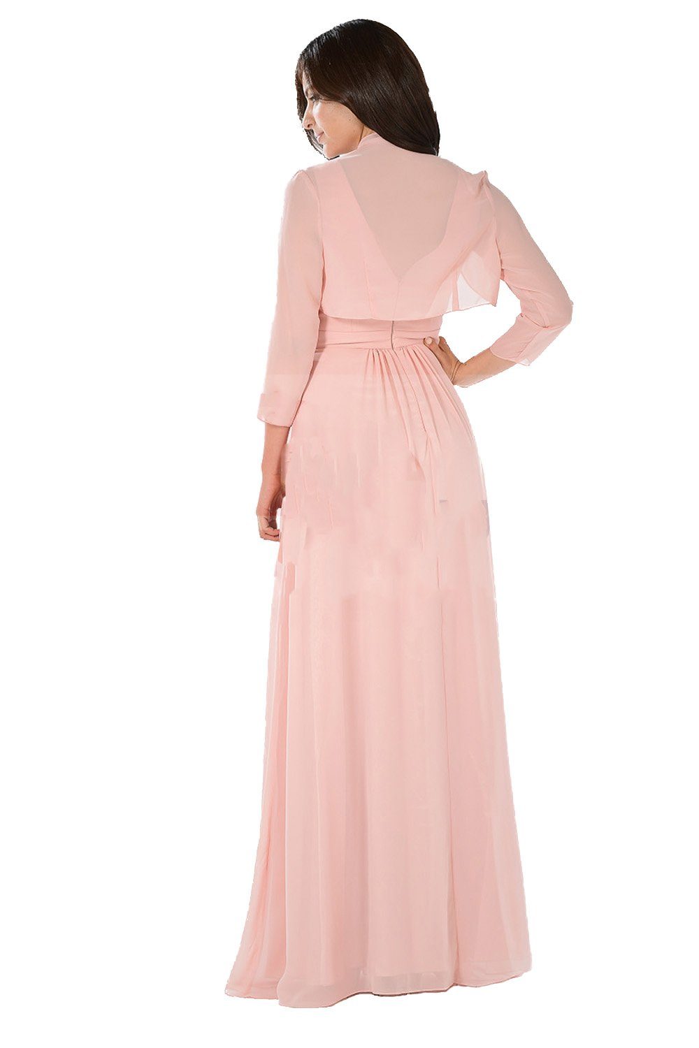 Long Blush V-Neck Dress with Bolero Jacket by Poly USA-Long Formal Dresses-ABC Fashion