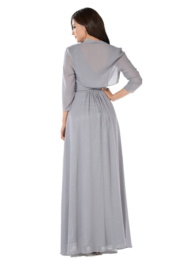 Long Blush V-Neck Dress with Bolero Jacket by Poly USA-Long Formal Dresses-ABC Fashion