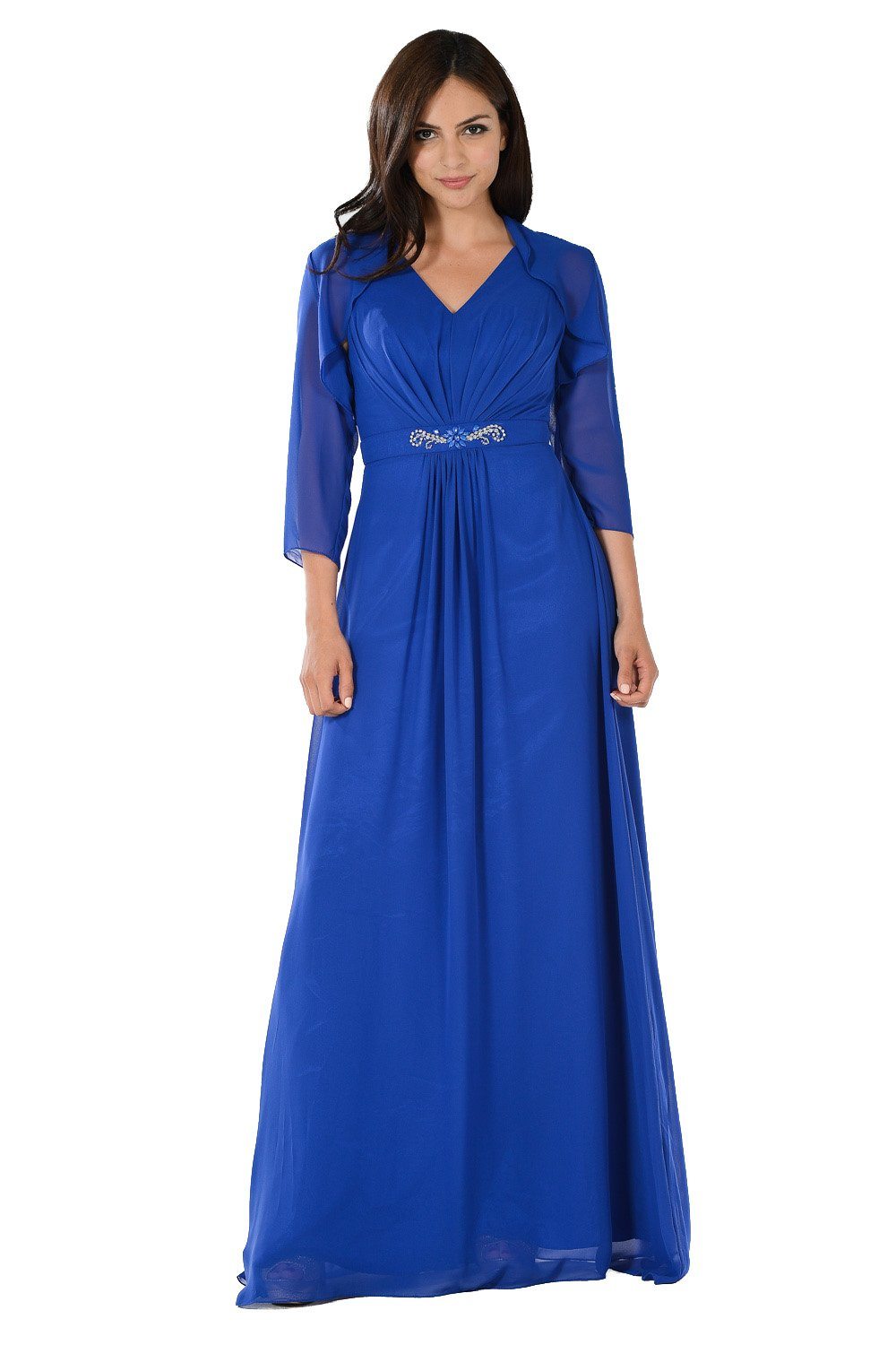 Long Blush V-Neck Dress with Bolero Jacket by Poly USA-Long Formal Dresses-ABC Fashion