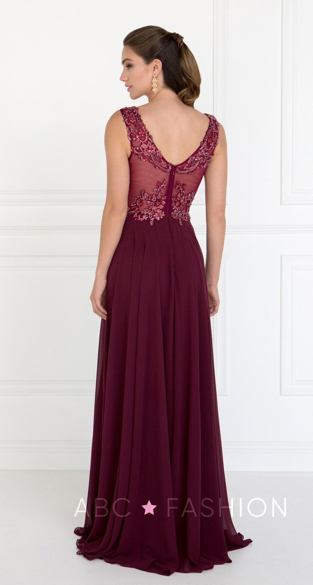 Long Dress with Beaded Illusion Bodice by Elizabeth K GL1566 ABC Fashion Long Dress with Beaded Illusion Bodice by Elizabeth K GL1566 ABC Fashion