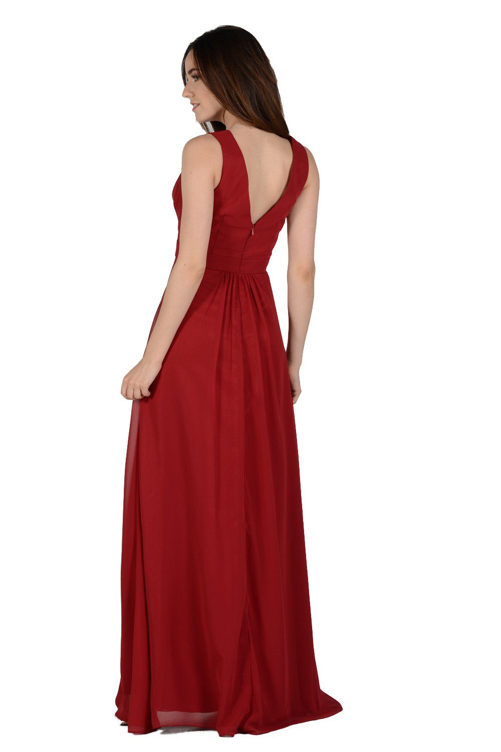 Long Burgundy V-Neck Dress with Bolero Jacket by Poly USA-Long Formal Dresses-ABC Fashion