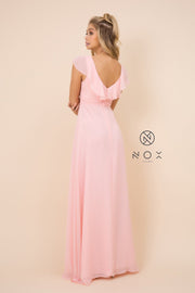 Long Butterfly Chiffon Sleeve Dress by Nox Anabel 7123