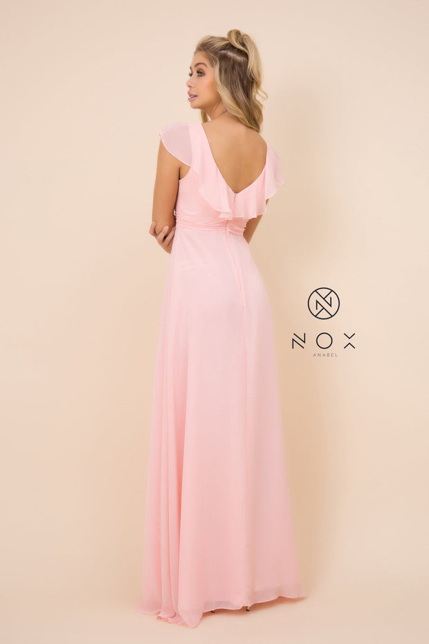 Long Butterfly Chiffon Sleeve Dress by Nox Anabel 7123