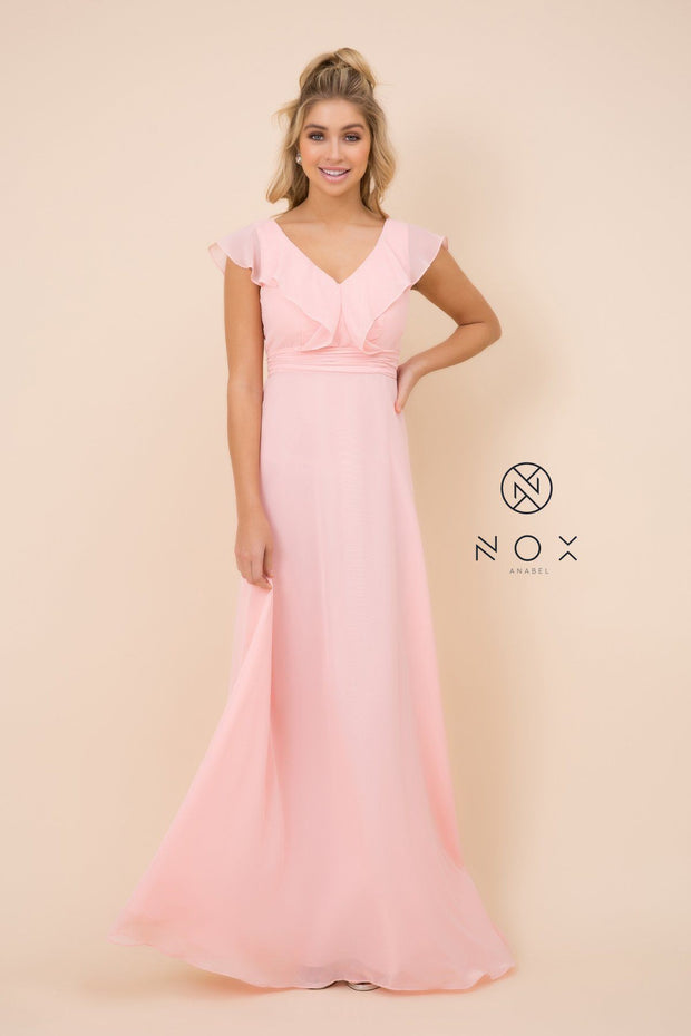 Long Butterfly Chiffon Sleeve Dress by Nox Anabel 7123
