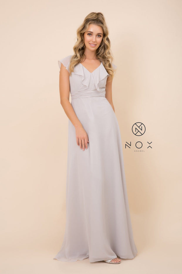 Long Butterfly Chiffon Sleeve Dress by Nox Anabel 7123