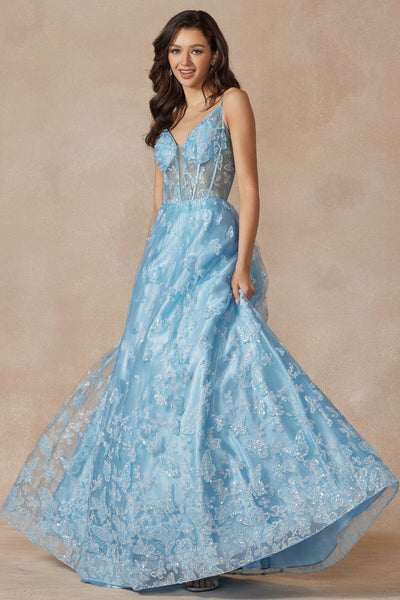 Long Butterfly Print Corset Dress by Juliet 2413